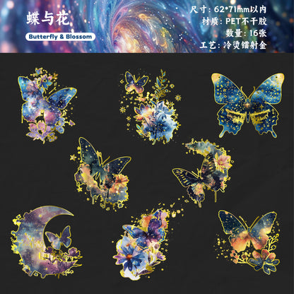 [2601-147] Galaxy Ocean Foil Stickers – Starry Fish & Jellyfish Collage Set (6 Designs)