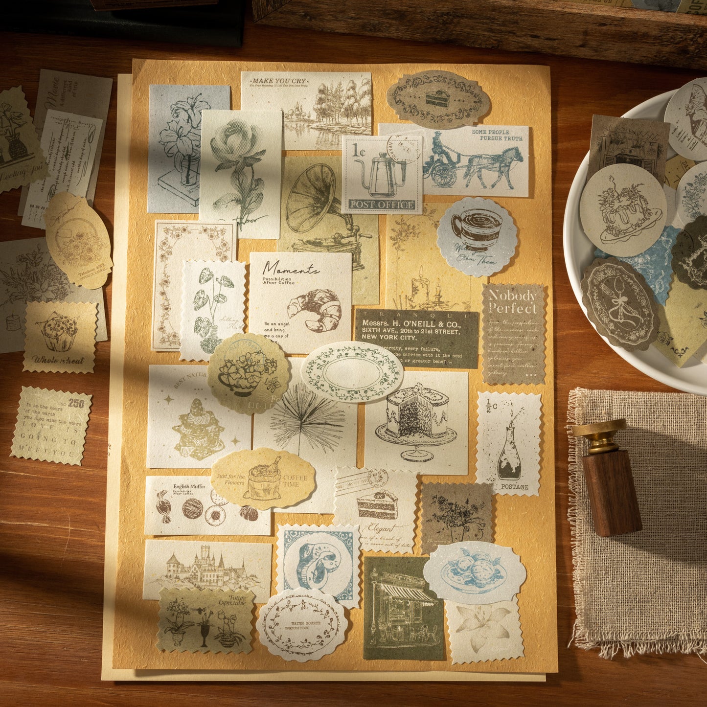 [2601-229] Old Times Theatre Series Vintage Memo Notes Journal Collage Material Pack