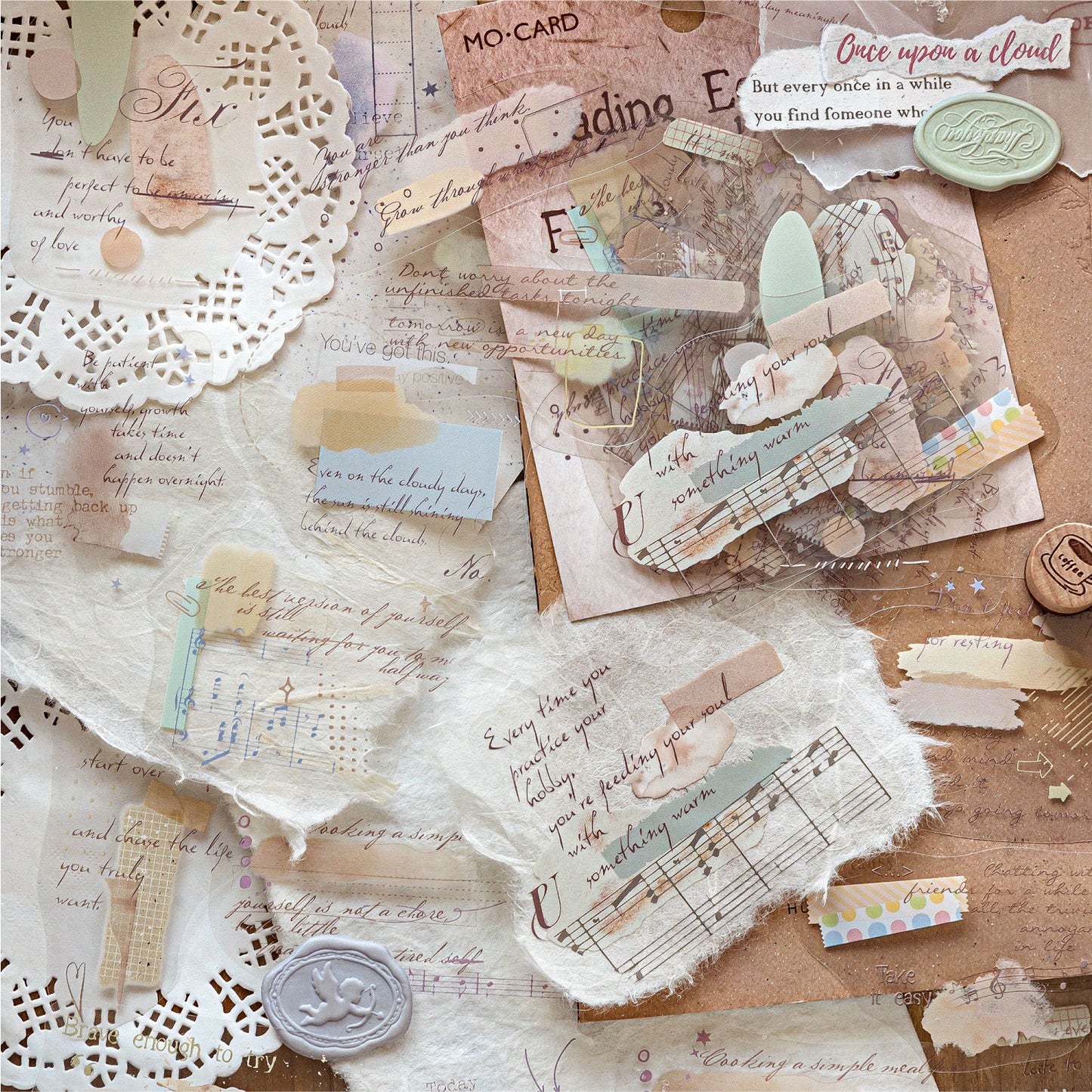 [2602-016] Watercolor PET White Ink Stickers Pack 4 Styles