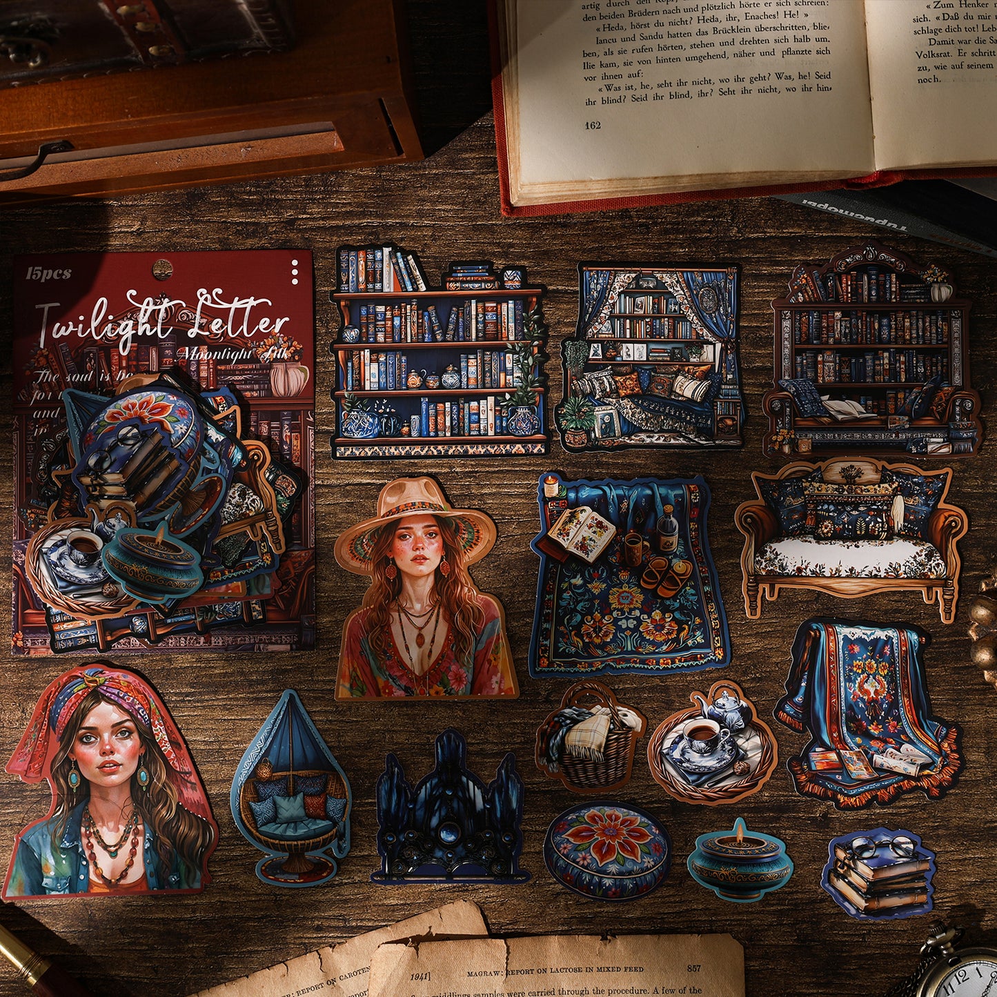[2601-176] Twilight Letter – Gothic Vintage Character Sticker Set (6 Designs)