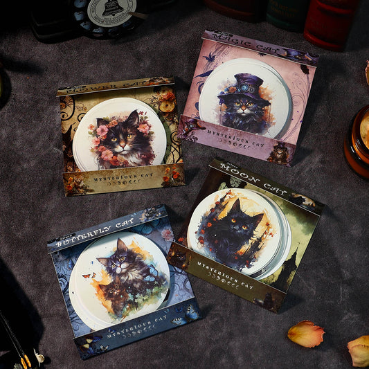 [2601-129] Mysterious Cat PET Stickers – Vintage Floral Animal Collage (4 Designs)
