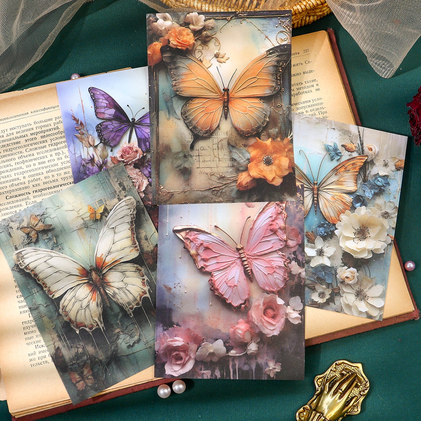 [2601-232] Romantic Butterfly Imprint Series Vintage Journal Background Paper Collage Decoration 4 Styles