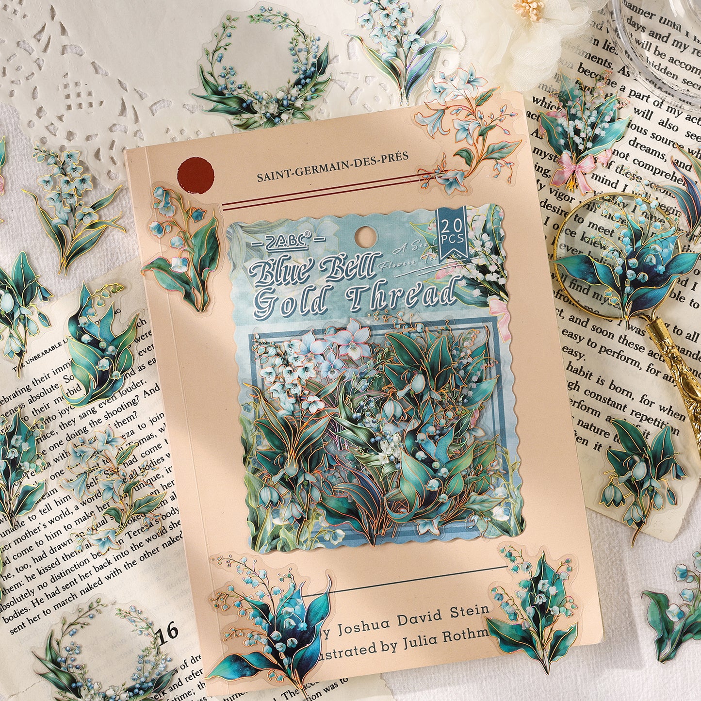 [2603-002] Gold Foil Floral PET Die Cut Stickers 20 Pieces