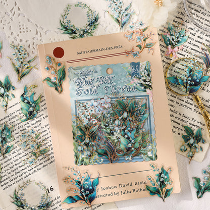 [2603-002] Gold Foil Floral PET Die Cut Stickers 20 Pieces