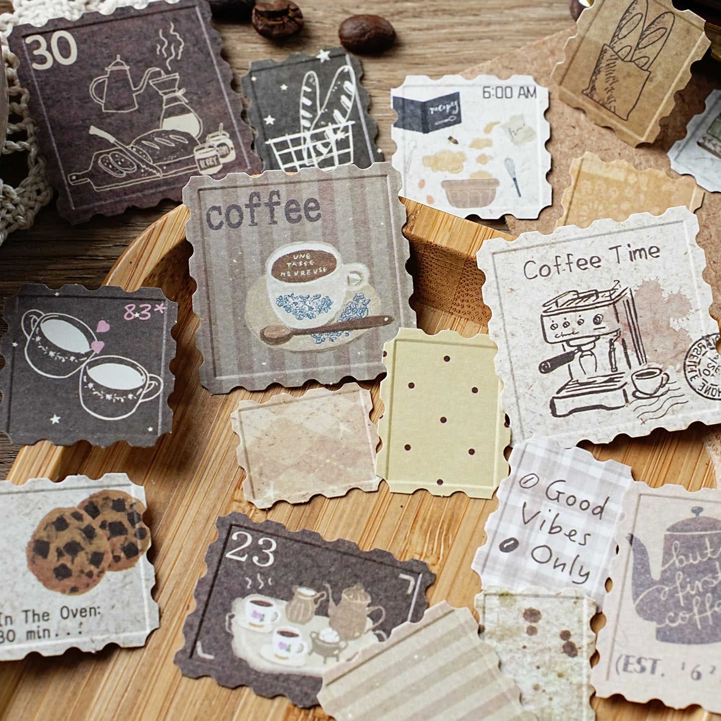 [2603-011] White Kraft Embossed Stamp Stickers 6 Styles