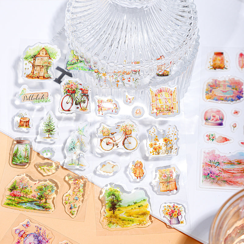 [2601-178] Transparent Dream – Epoxy-Style Landscape Sticker Set (6 Designs)