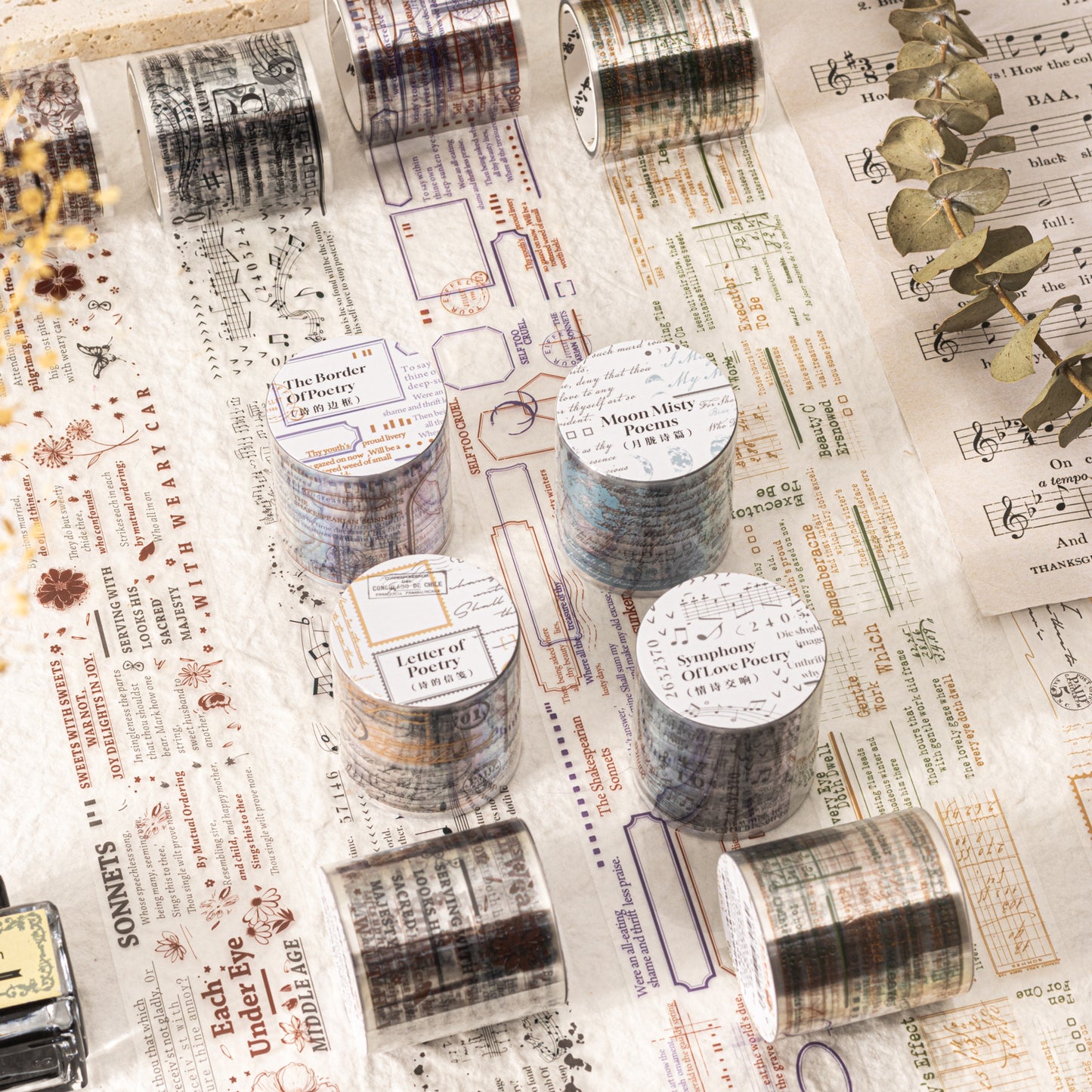 [2603-073] Vintage Poetry Text Collage Tape 6 Styles