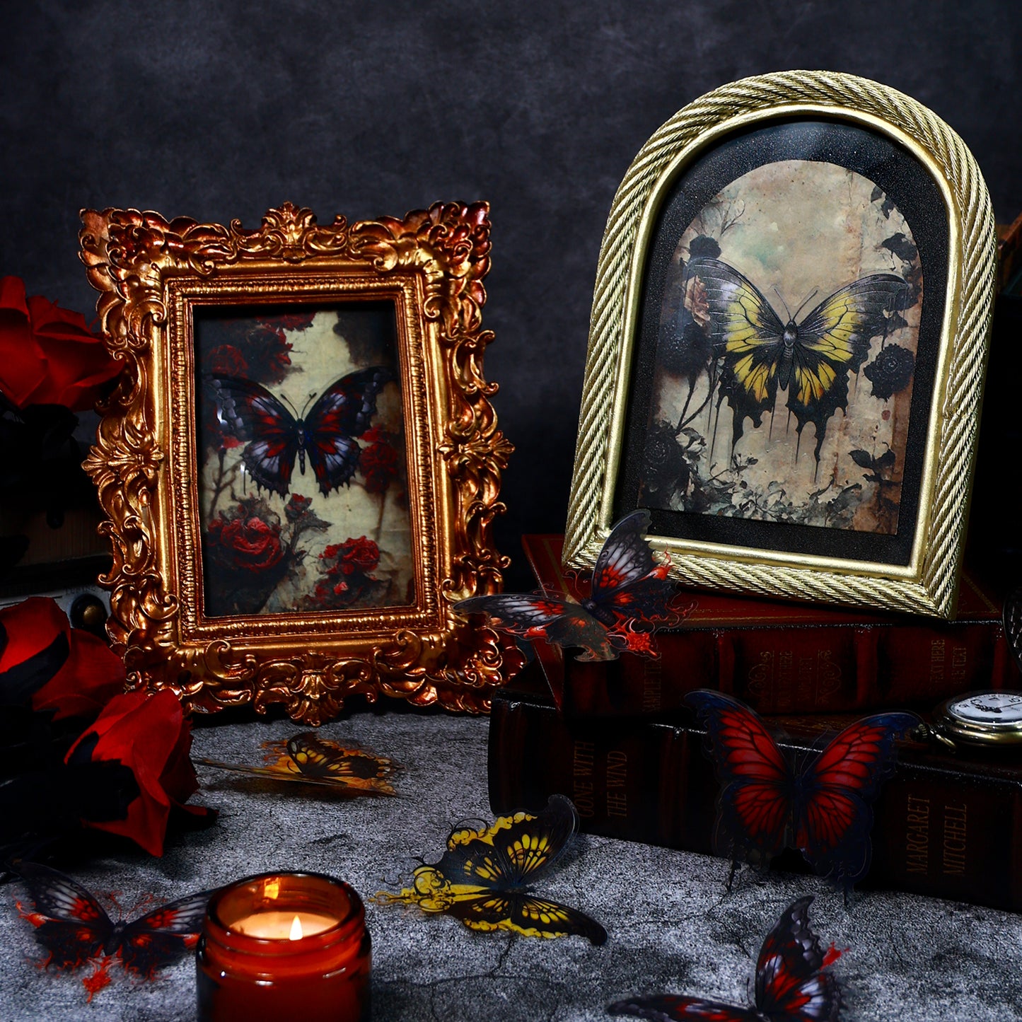 [2601-138] Lost Wonderland Gothic Butterfly Stickers – Dark Fantasy Foil Series (4 Designs)