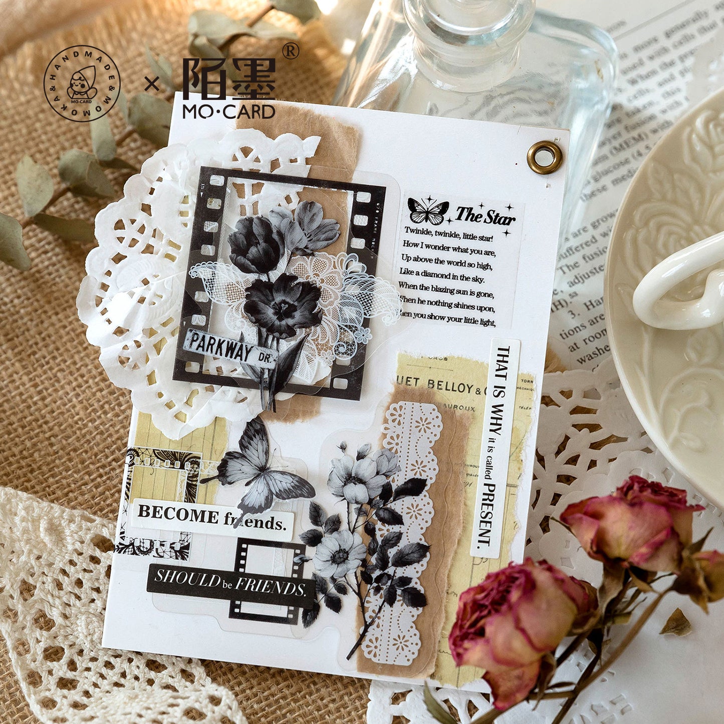 [2601-153] Vintage Butterfly PET Stickers – “Drunken Ink & Mist” Collage Series