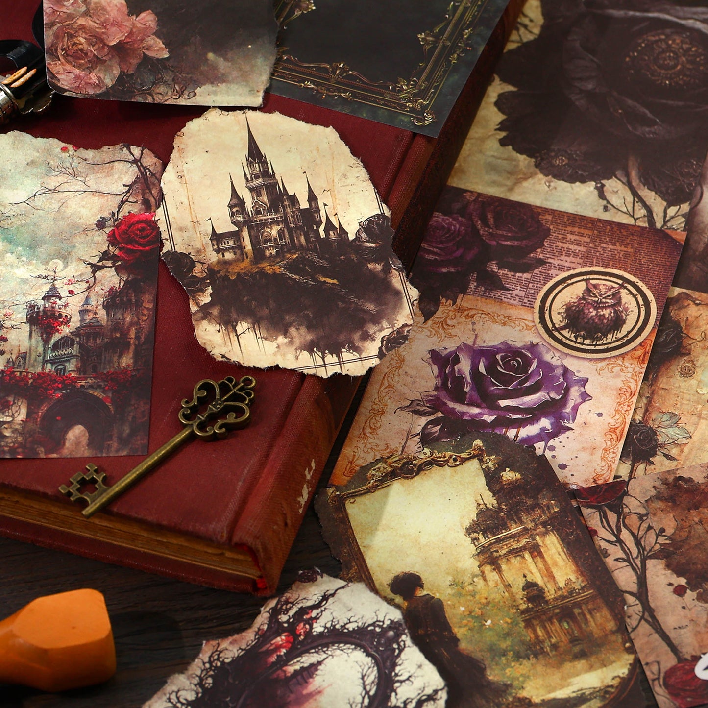 [2603-122] Dark Gothic Forest Journal Collage Stickers 4 Styles