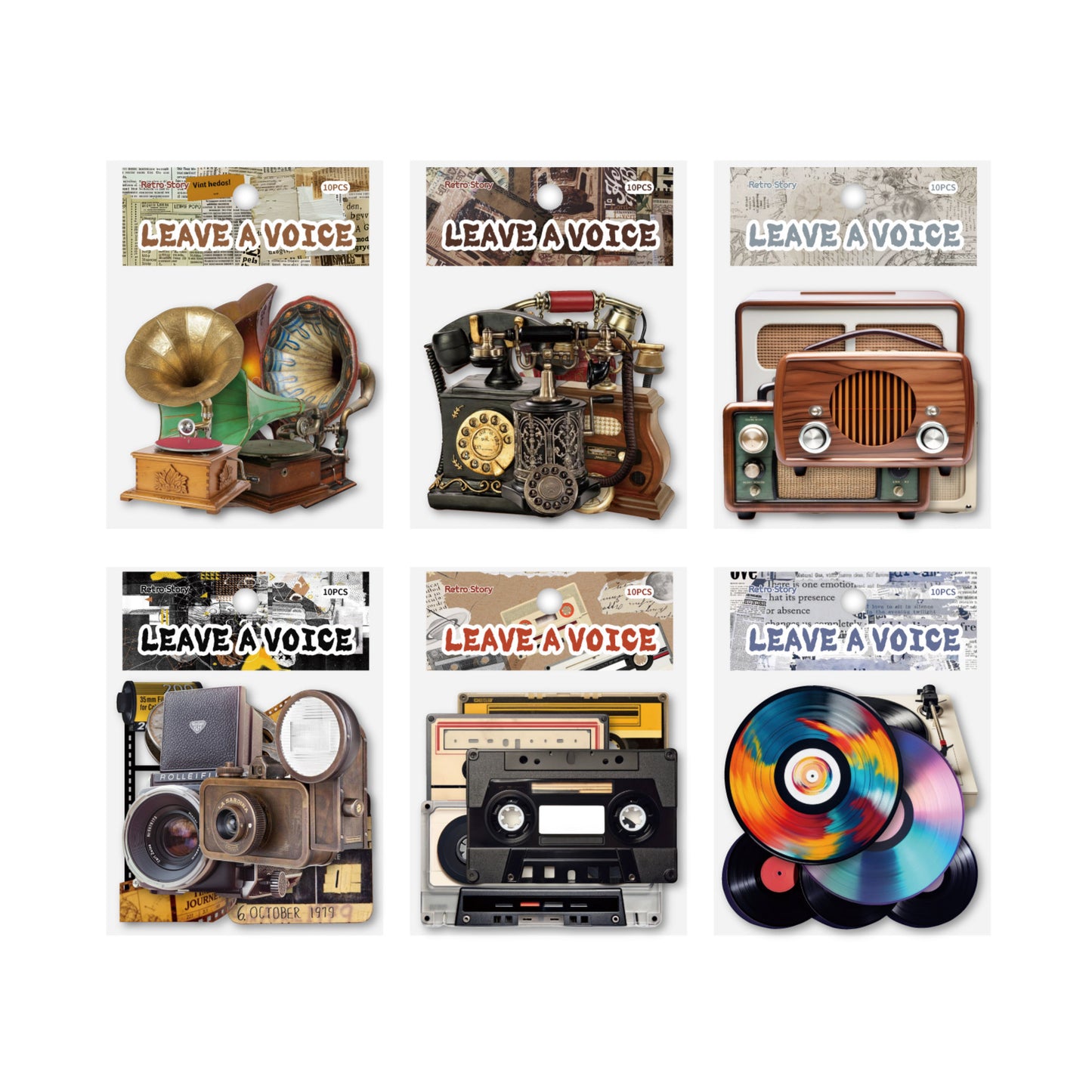 [2603-018] Vintage Audio Collage Stickers 6 Styles