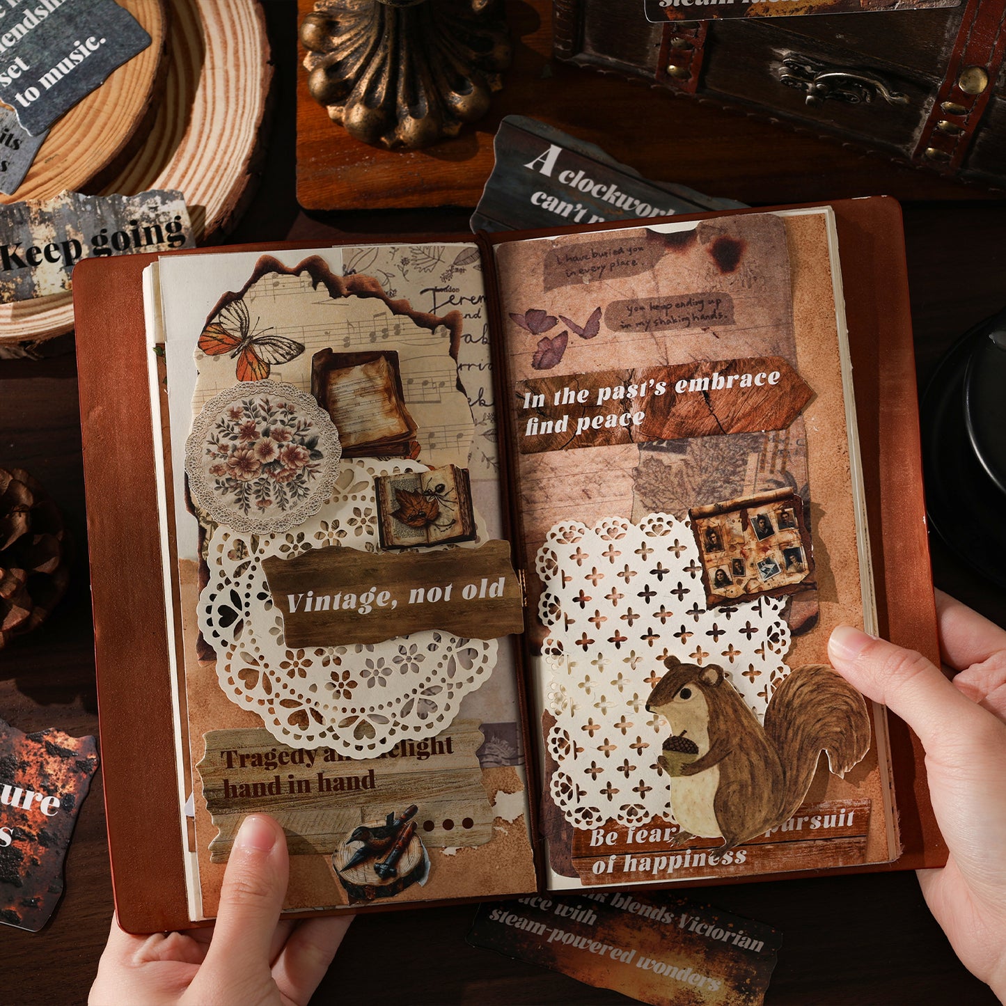 [2602-011] Vintage Text Collage Stickers 6 Styles