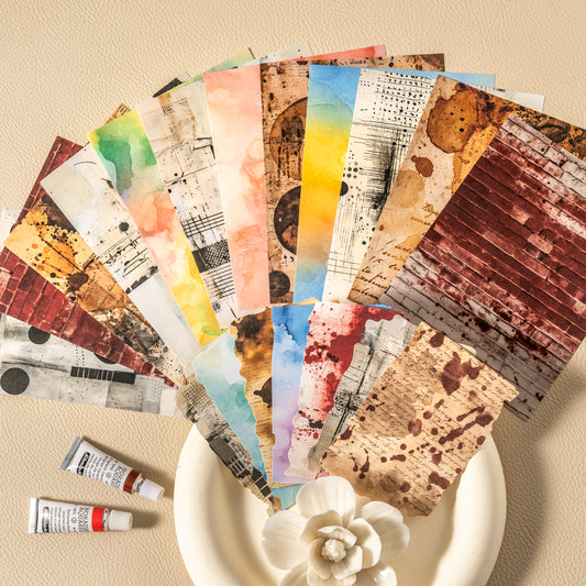 [2601-139] Trace Marks Journaling Kit – Grunge Background & Collage Sticker Set (4 Styles)