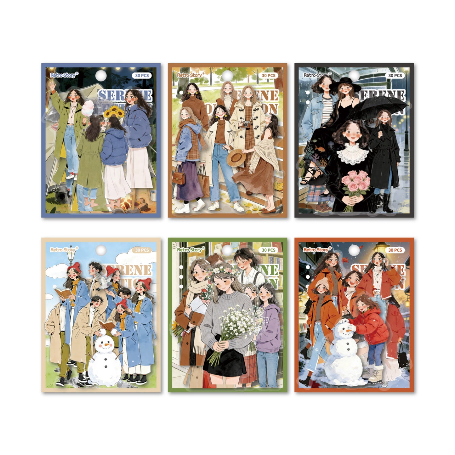 [2602-003] Cozy Vintage Character PET Stickers 6 Styles
