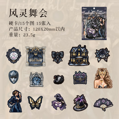 [2601-176] Twilight Letter – Gothic Vintage Character Sticker Set (6 Designs)