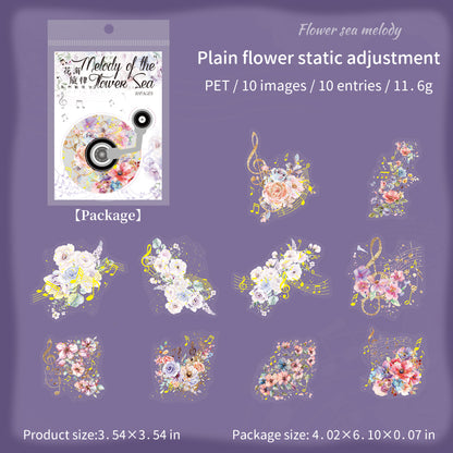 [2601-170] Floral Melody – Gilded Flower Music Stickers (6 Designs)