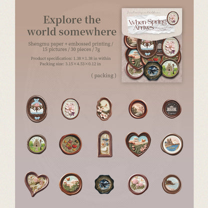 [2601-181] “When Spring Arrives” Letterpress Wax-Seal Embossed Sticker Set – 6 Designs