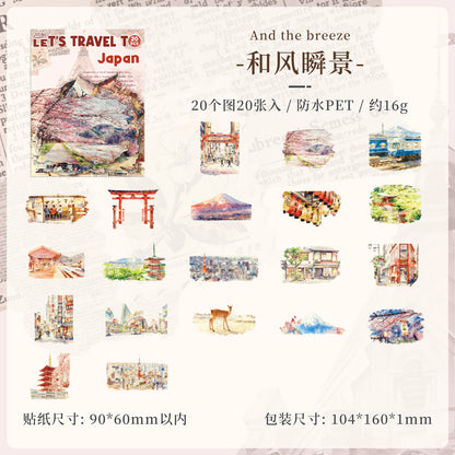 [2603-049] World Travel PET Stickers 20 Pieces 8 Styles