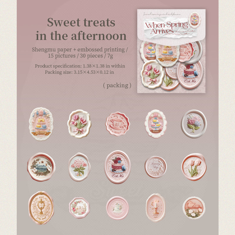 [2601-181] “When Spring Arrives” Letterpress Wax-Seal Embossed Sticker Set – 6 Designs
