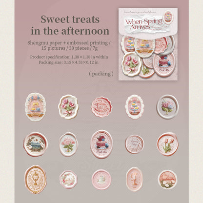 [2601-181] “When Spring Arrives” Letterpress Wax-Seal Embossed Sticker Set – 6 Designs