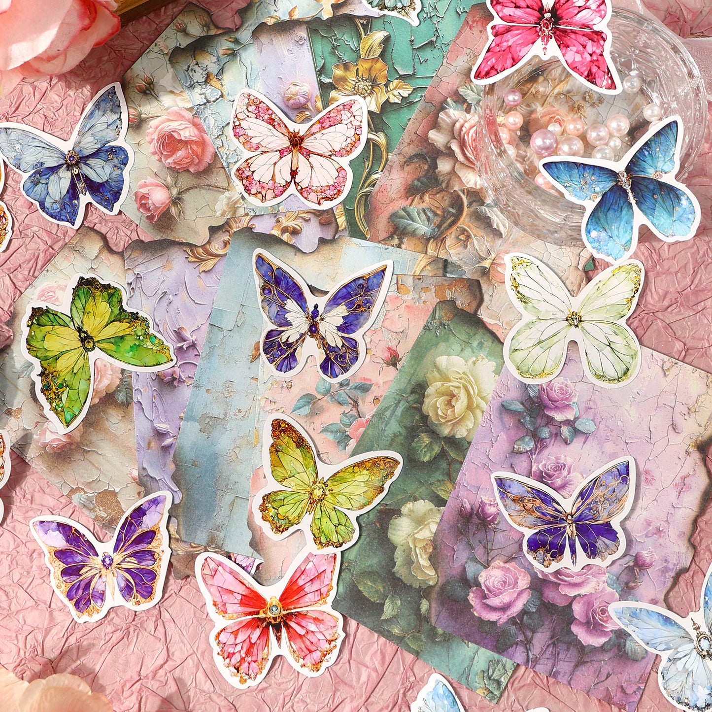 [2601-239] Vintage Floral Butterfly Collage Paper 4 Styles