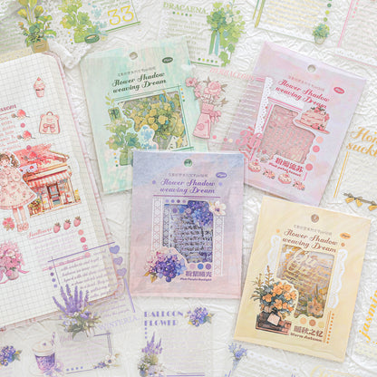 [2601-227] Flower Shadow Weaving Dream Series PET Floral Text Journal Sticker Pack 20 Sheets 6 Styles