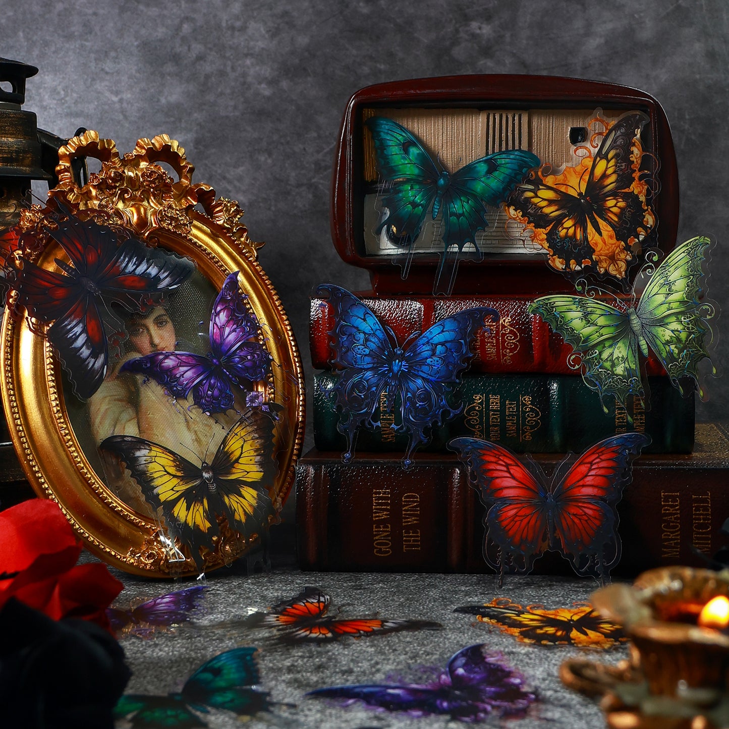 [2601-138] Lost Wonderland Gothic Butterfly Stickers – Dark Fantasy Foil Series (4 Designs)