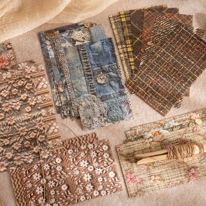 [2603-098] Fabric Texture Journal Collage Paper 6 Styles
