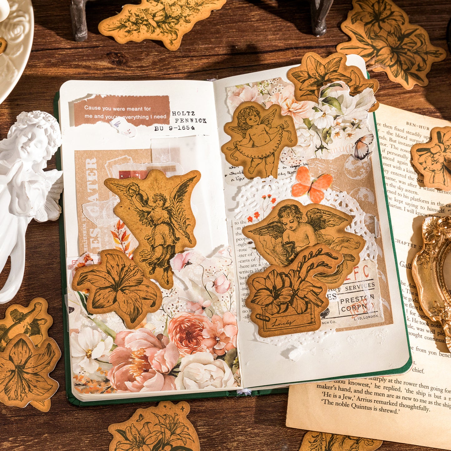 [2602-032] Vintage Kraft Paper Collage Stickers