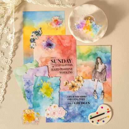 [2601-139] Trace Marks Journaling Kit – Grunge Background & Collage Sticker Set (4 Styles)