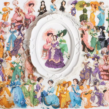 [2603-005] Vintage Character PET Background Collage Stickers 6 Styles