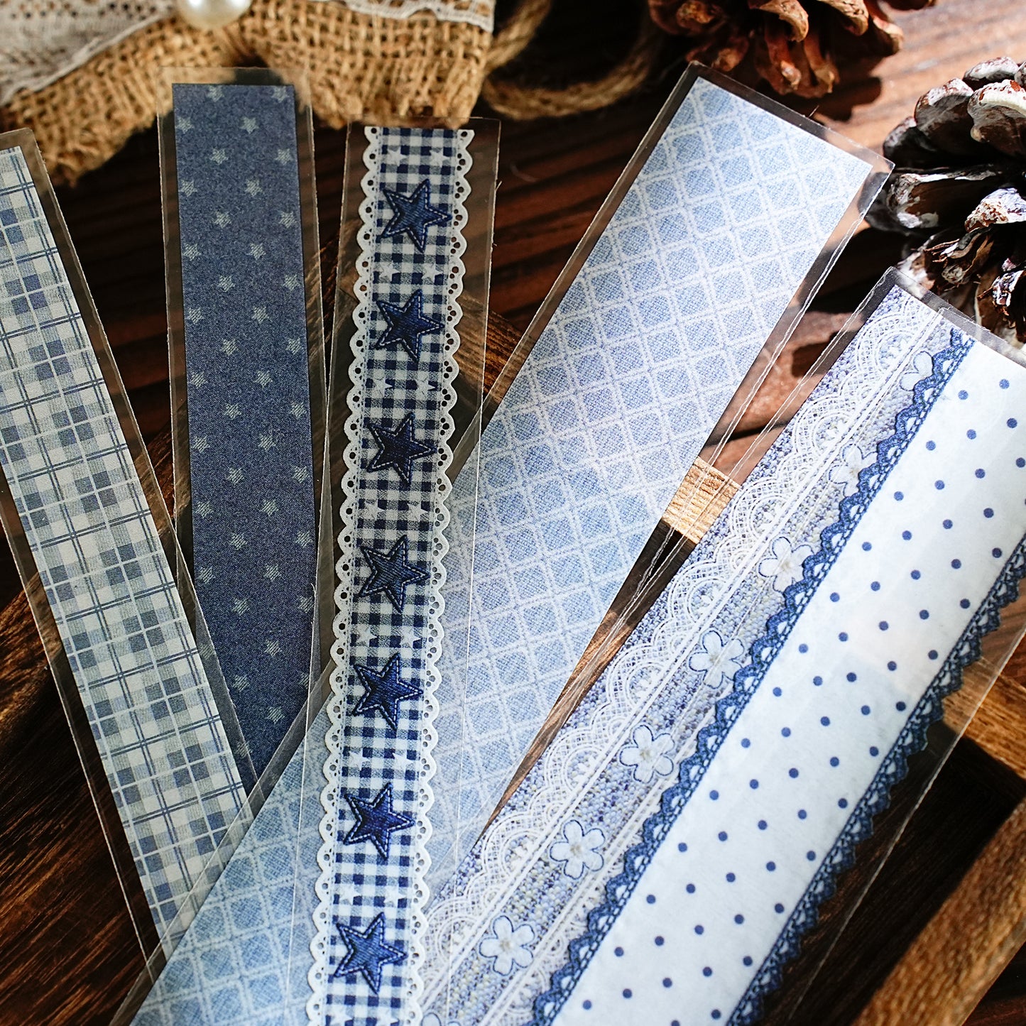 [2601-122] Handcrafted Lace Border Stickers – Vintage Fabric Trim Set (6 Designs)