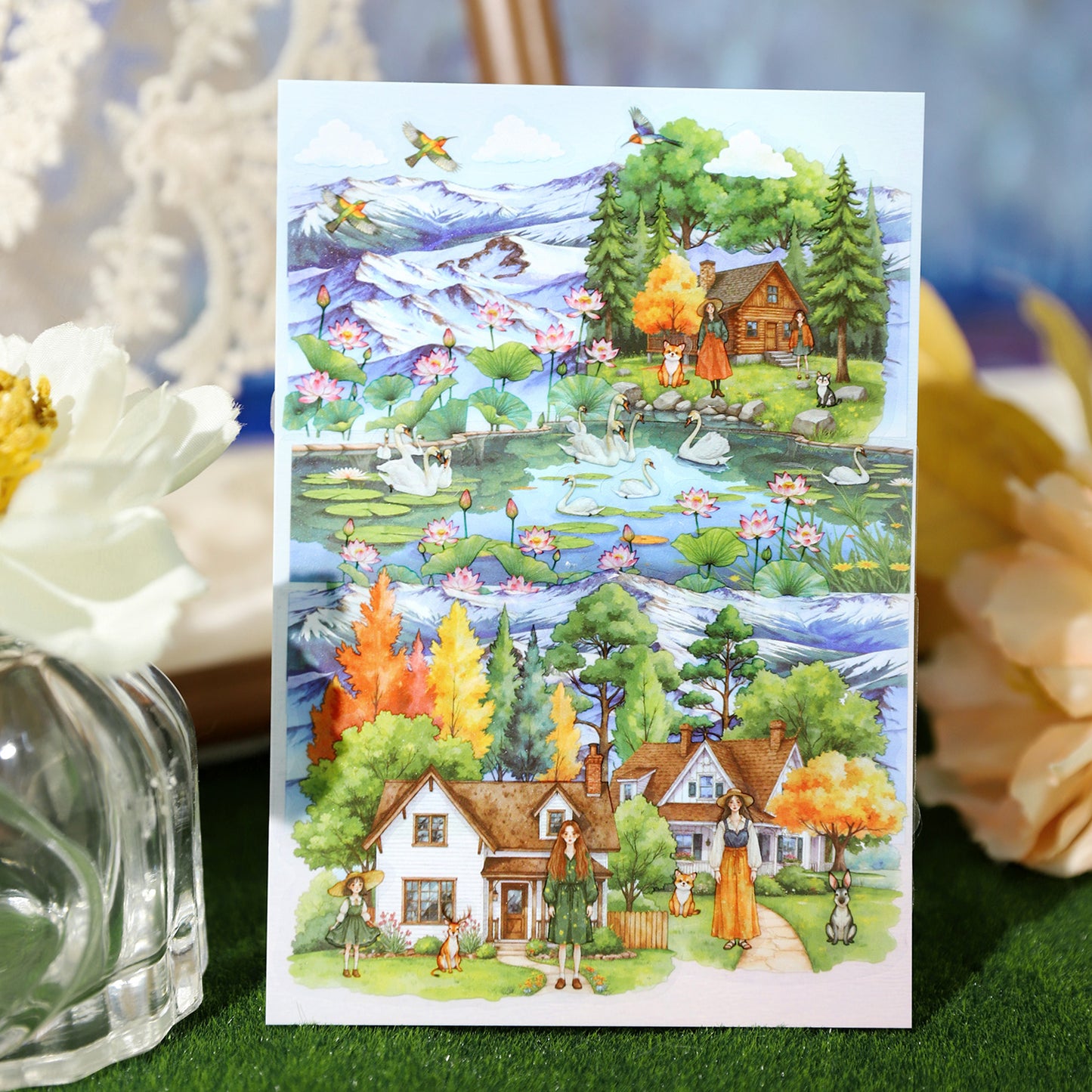 [2603-019] Matte PET Scene Background Stickers 3 Sheets