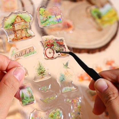 [2601-178] Transparent Dream – Epoxy-Style Landscape Sticker Set (6 Designs)