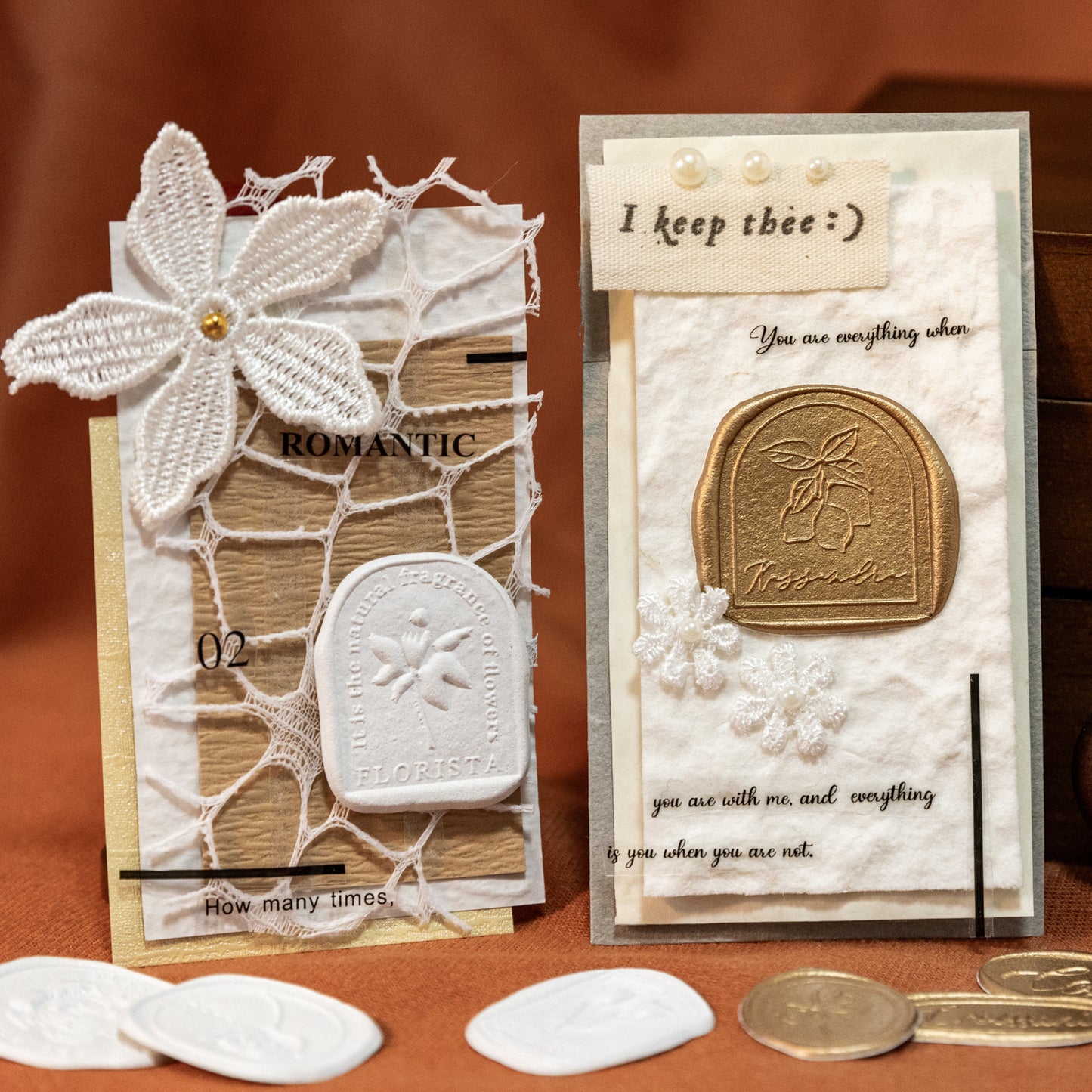 [2601-134] 3D Wax Seal Stickers – Soft Moments Vintage Journaling Set (4 Designs)
