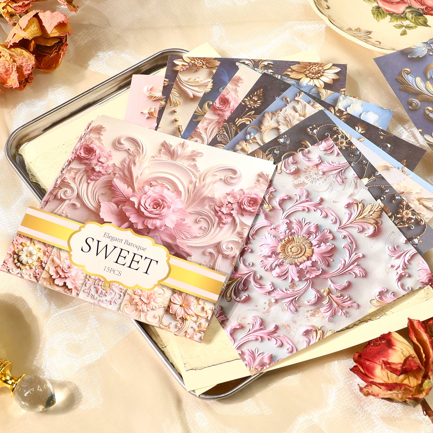 [2601-231] Elegant Baroque Series PET Journal Background Stickers Vintage Decoration 4 Styles