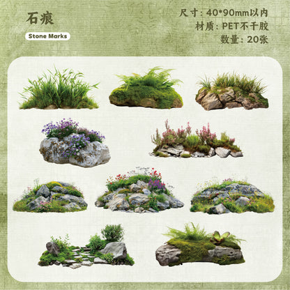 [2601-148] Moss & Stone Botanical Stickers – Nature Collage Journal Pack (6 Designs)