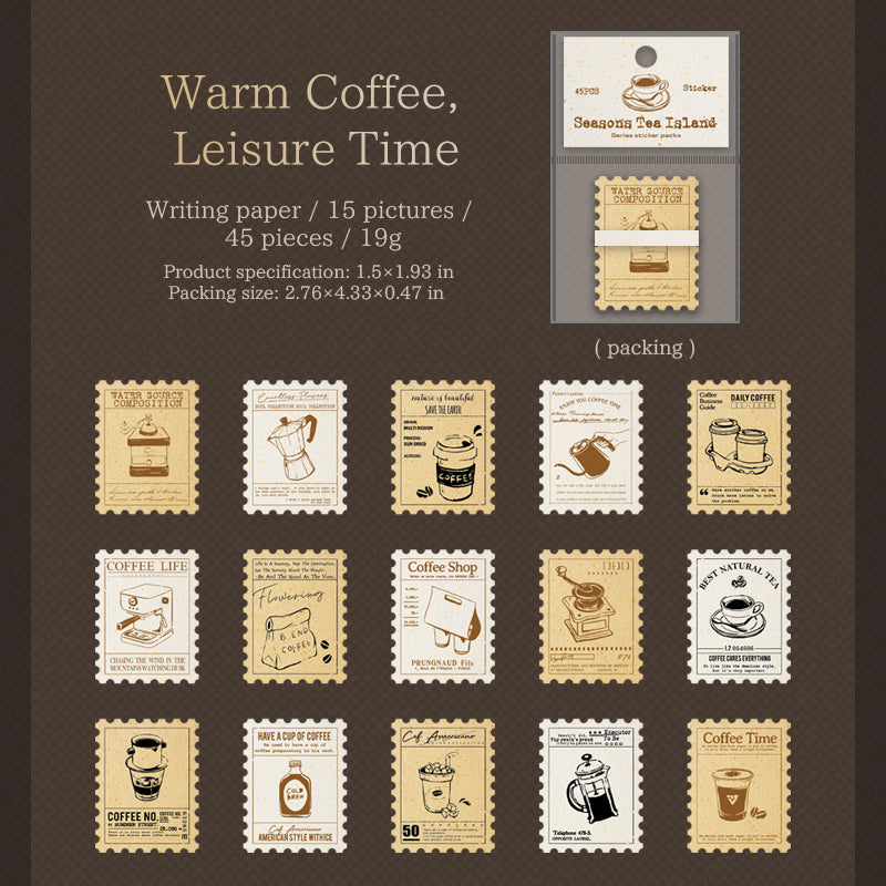 [2601-135] Vintage Tea & Café Stickers – Cozy Bakery Journaling Set (6 Designs)