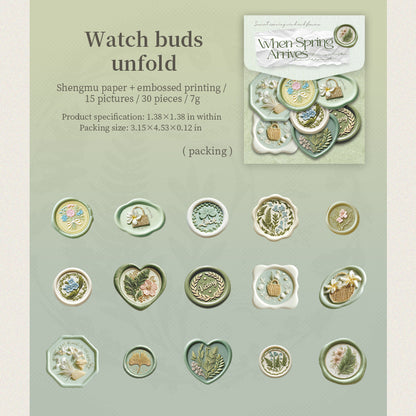 [2601-181] “When Spring Arrives” Letterpress Wax-Seal Embossed Sticker Set – 6 Designs