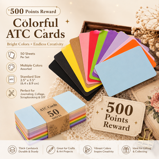 500 Points Reward | Colorful ATC Cards Set, 50 Sheets