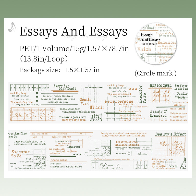 [2603-073] Vintage Poetry Text Collage Tape 6 Styles