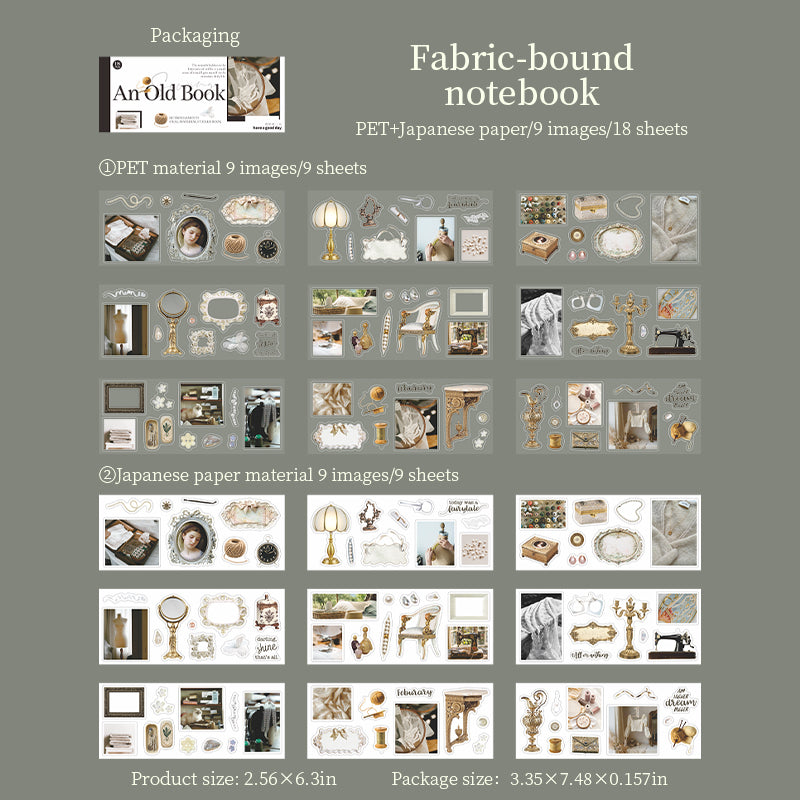 [2602-013] Vintage Book Style Dual Material Sticker Book 4 Styles