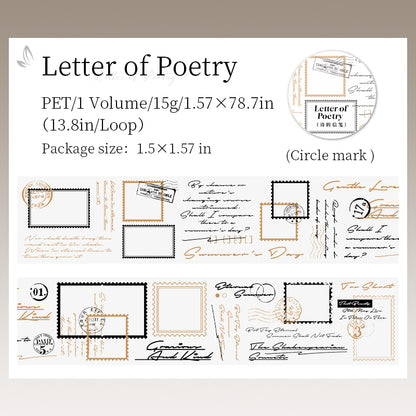 [2603-073] Vintage Poetry Text Collage Tape 6 Styles