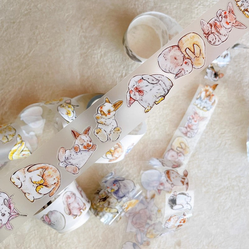3064 Seahorse Forest A34 Bunny | Original Hand-Drawn PET Washi Tape Die-Cut for Journaling