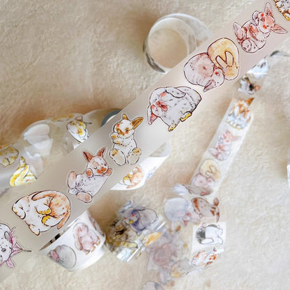 3064 Seahorse Forest A34 Bunny | Original Hand-Drawn PET Washi Tape Die-Cut for Journaling