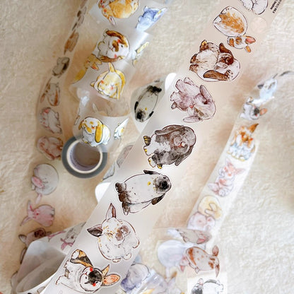 3064 Seahorse Forest A34 Bunny | Original Hand-Drawn PET Washi Tape Die-Cut for Journaling