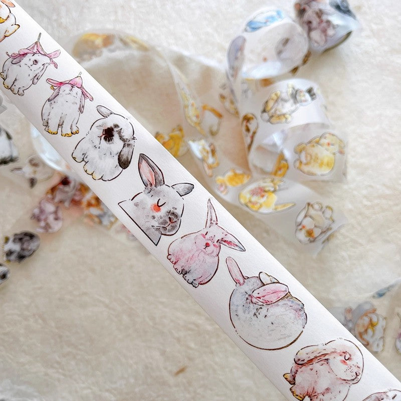 3064 Seahorse Forest A34 Bunny | Original Hand-Drawn PET Washi Tape Die-Cut for Journaling