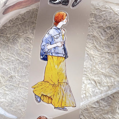 3069 A29 Stroll | Original Character Hand-Drawn PET Washi Tape Die-Cut for Journaling