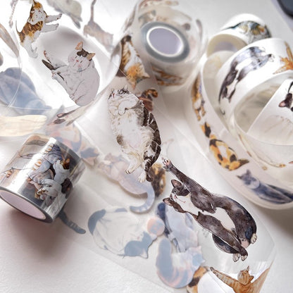 3077 A20 Meow | Original Hand-Drawn Cat Washi Tape / PET / Matte for Journaling