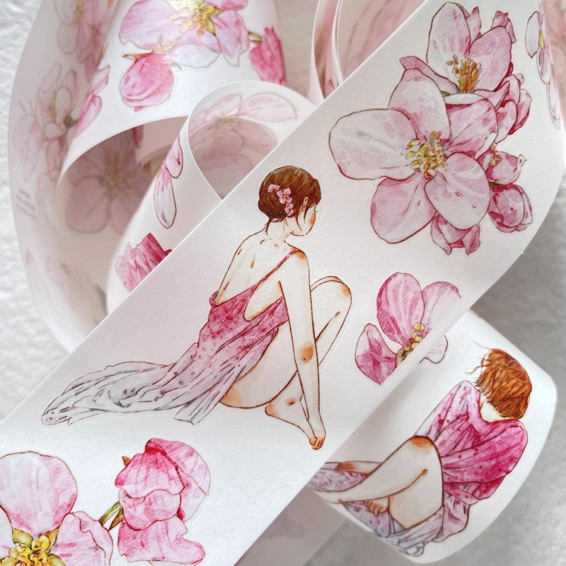 3073 A33 Begonia Slumber | Hand-Drawn PET & Washi Die-Cut Tape, Journal Decoration Supply